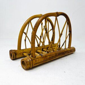 Vintage Bamboo Paper Napkin or Letter Holder Stand MCM Boho Tiki